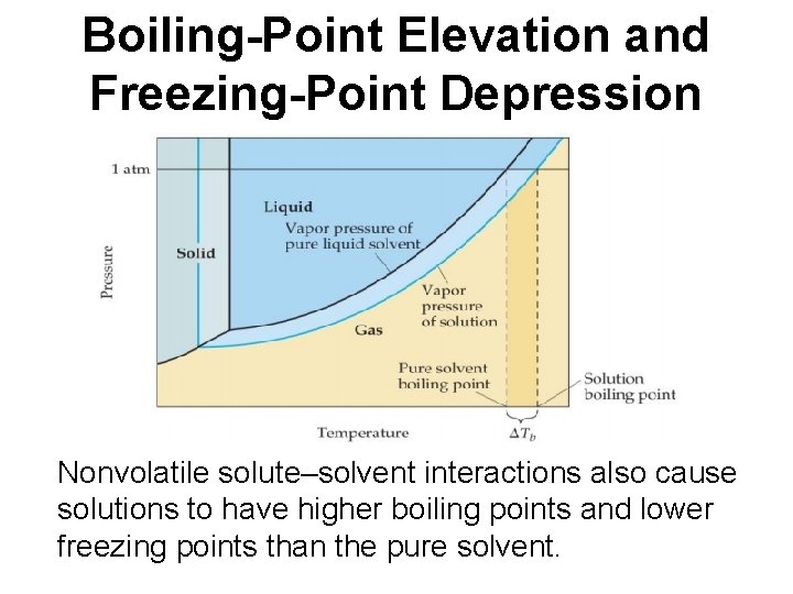 Boiling-Point Elevation and Freezing-Point Depression Nonvolatile solute–solvent interactions also cause solutions to have higher