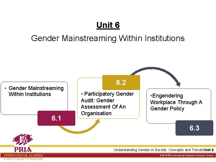 Unit 6 Gender Mainstreaming Within Institutions • Gender Mainstreaming Within Institutions 6. 1 6.