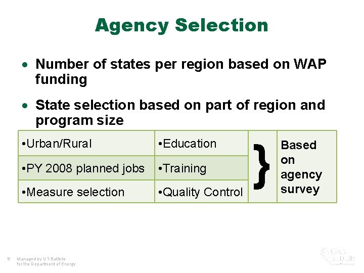 Agency Selection · Number of states per region based on WAP funding · State