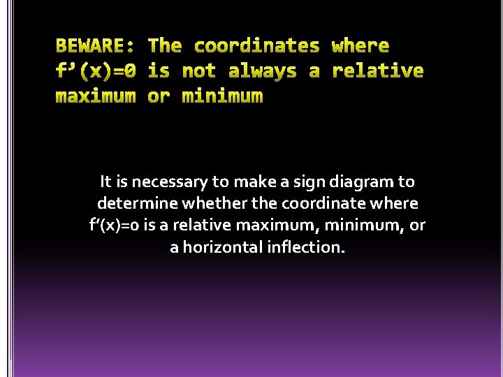 It is necessary to make a sign diagram to determine whether the coordinate where