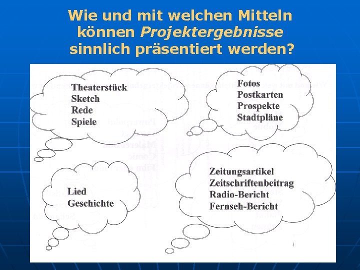 Wie und mit welchen Mitteln können Projektergebnisse sinnlich präsentiert werden? 