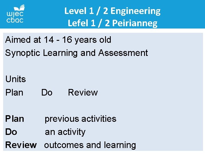 Level 1 / 2 Engineering Lefel 1 / 2 Peirianneg Aimed at 14 -