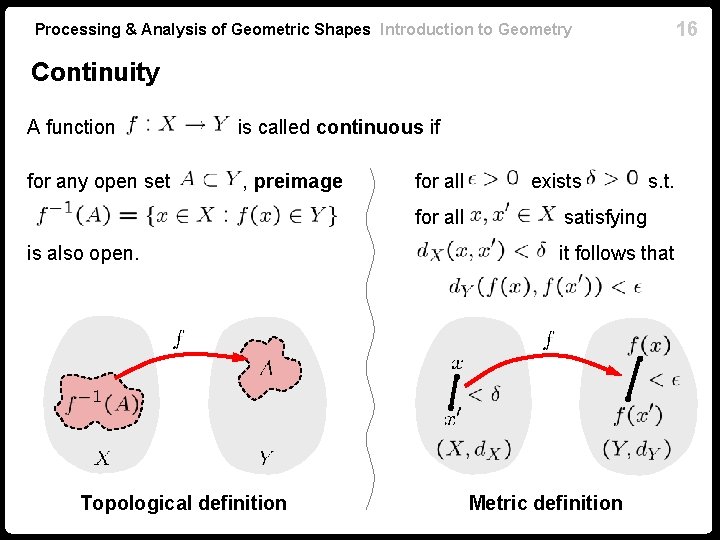16 Processing & Analysis of Geometric Shapes Introduction to Geometry Continuity A function is
