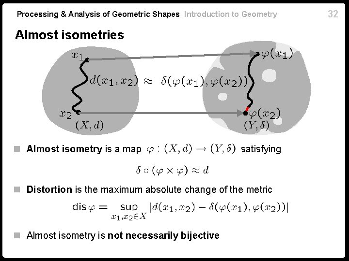 Processing & Analysis of Geometric Shapes Introduction to Geometry Almost isometries n Almost isometry