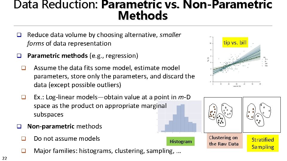 Data Reduction: Parametric vs. Non-Parametric Methods q q tip vs. bill Parametric methods (e.