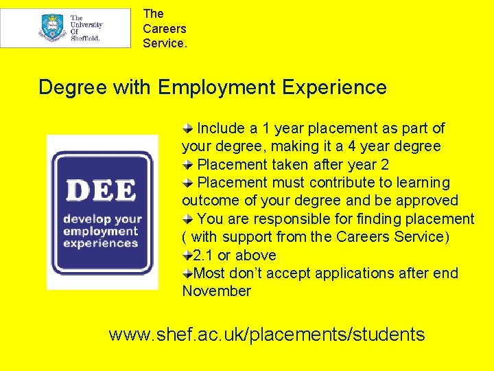 The Careers Service. Degree with Employment Experience Include a 1 year placement as part