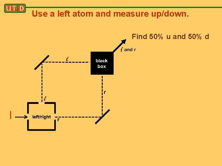 Use a left atom and measure up/down. Find 50% u and 50% d l