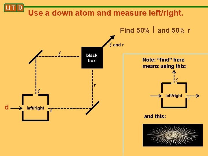 Use a down atom and measure left/right. Find 50% l and 50% r Note: