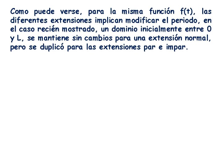 Como puede verse, para la misma función f(t), las diferentes extensiones implican modificar el