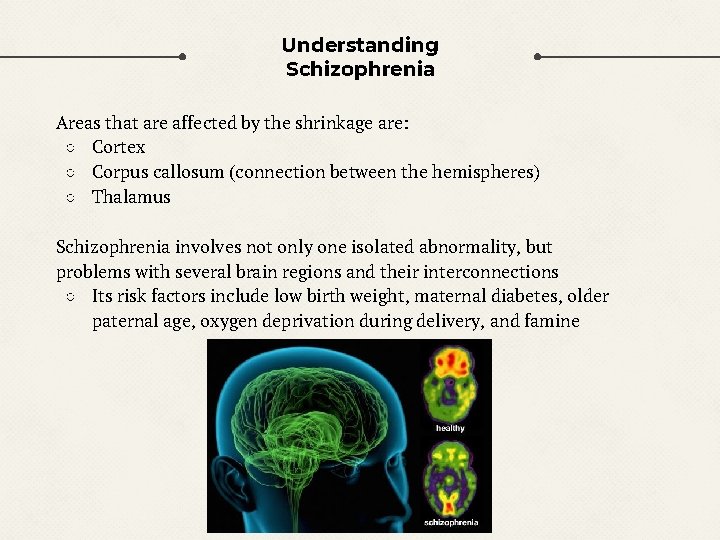 Understanding Schizophrenia Areas that are affected by the shrinkage are: ○ Cortex ○ Corpus