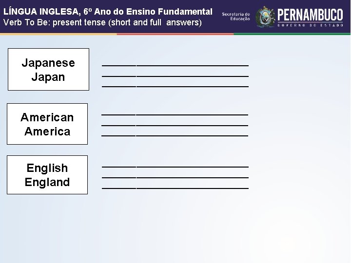 LÍNGUA INGLESA, 6º Ano do Ensino Fundamental Verb To Be: present tense (short and