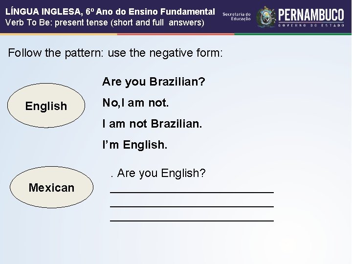 LÍNGUA INGLESA, 6º Ano do Ensino Fundamental Verb To Be: present tense (short and