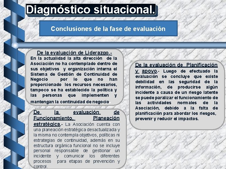 Diagnóstico situacional. Conclusiones de la fase de evaluación De la evaluación de Liderazgo. En