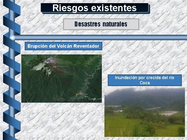 Riesgos existentes Desastres naturales Erupción del Volcán Reventador Inundación por crecida del río Coca