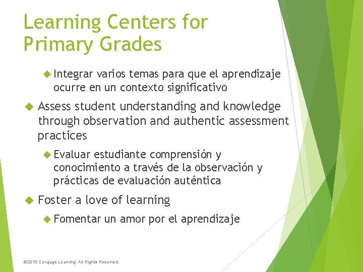 Learning Centers for Primary Grades Integrar varios temas para que el aprendizaje ocurre en