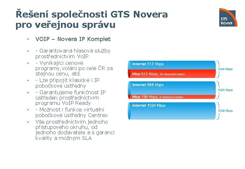 Řešení společnosti GTS Novera pro veřejnou správu • VOIP – Novera IP Komplet •