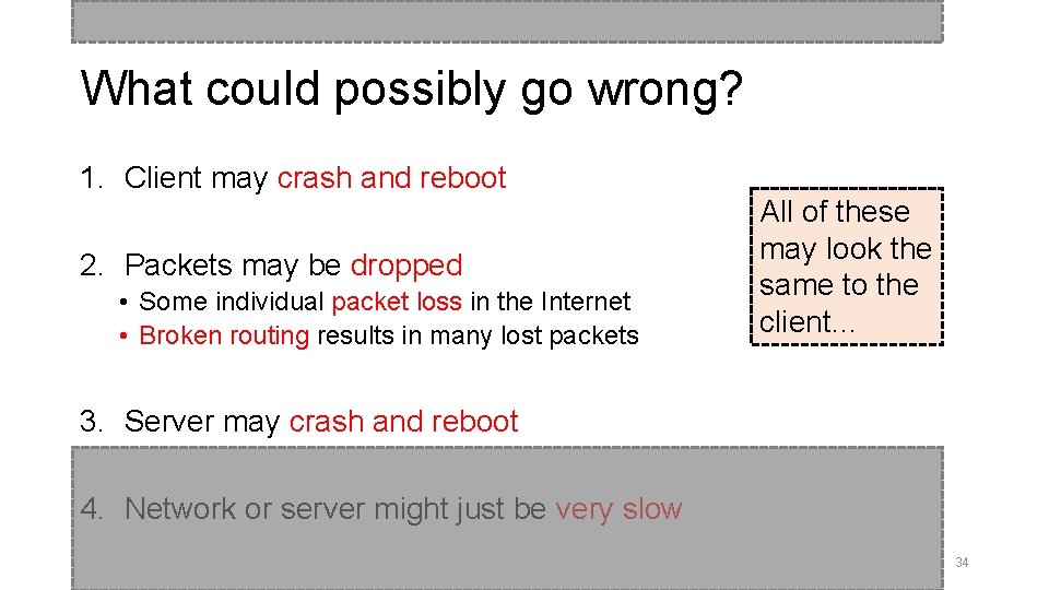 What could possibly go wrong? 1. Client may crash and reboot 2. Packets may