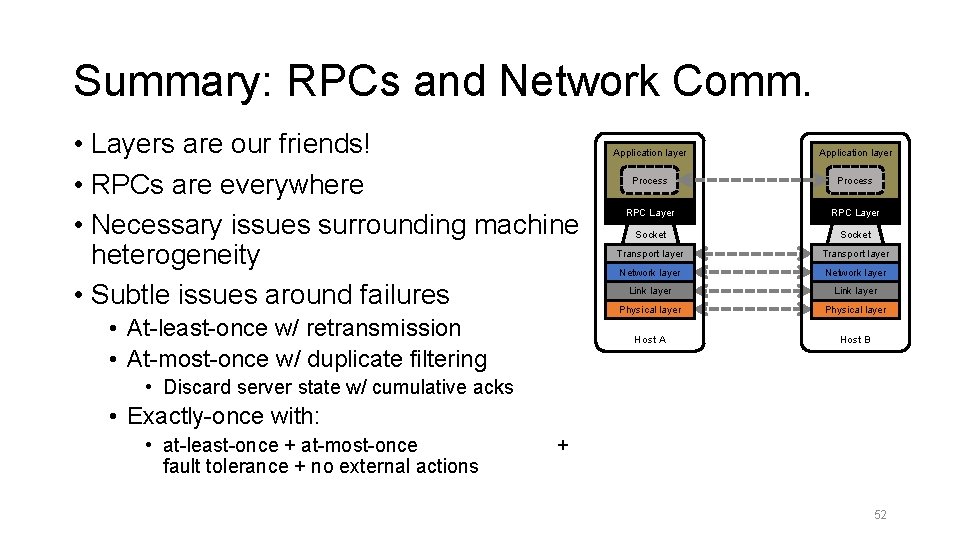 Summary: RPCs and Network Comm. • Layers are our friends! • RPCs are everywhere