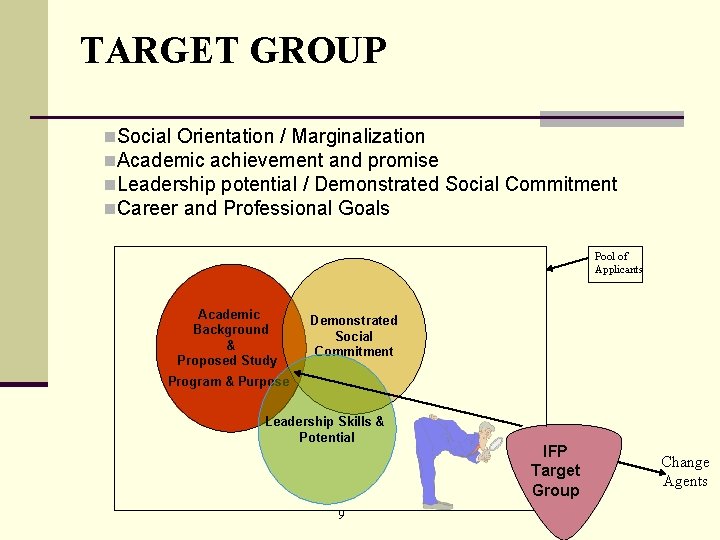 TARGET GROUP n. Social Orientation / Marginalization n. Academic achievement and promise n. Leadership