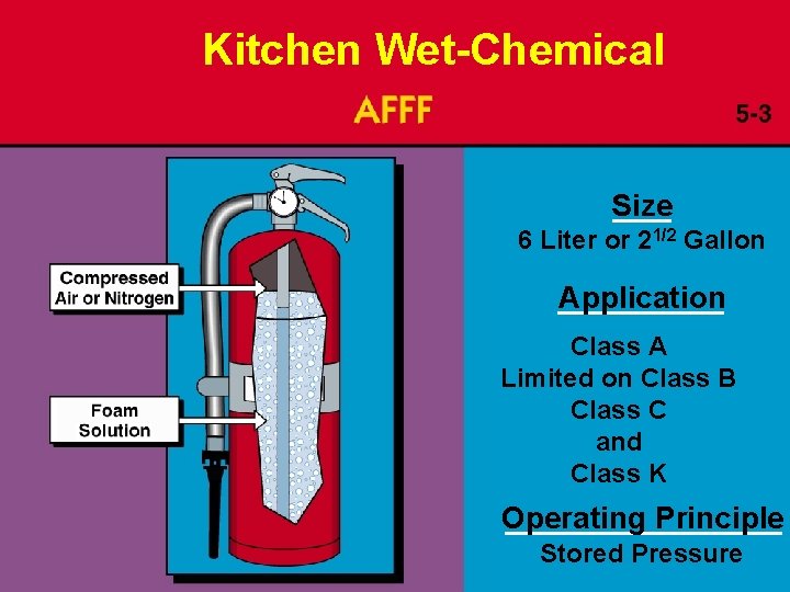 Kitchen Wet-Chemical Size 6 Liter or 21/2 Gallon Application Class A Limited on Class