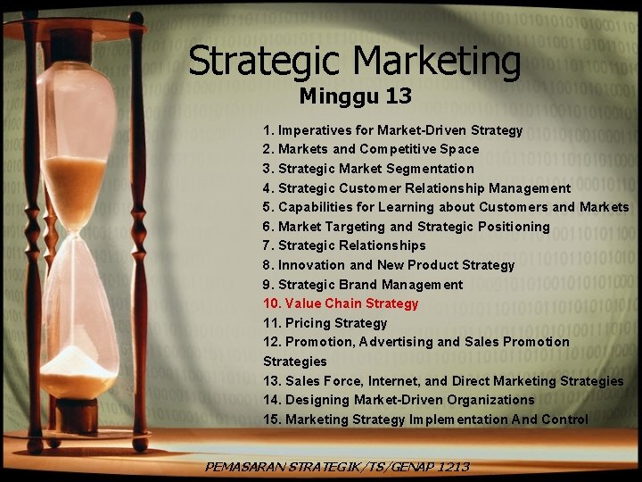 Strategic Marketing Minggu 13 1. Imperatives for Market-Driven Strategy 2. Markets and Competitive Space