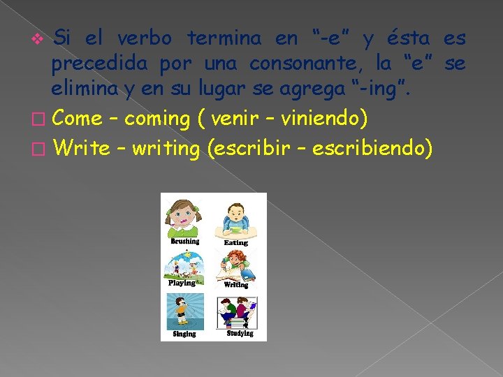 Si el verbo termina en “-e” y ésta es precedida por una consonante, la