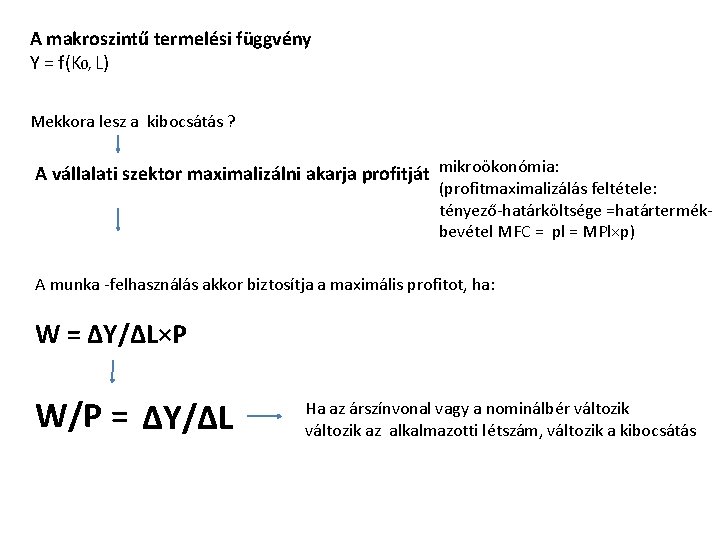 A makroszintű termelési függvény Y = f(K 0, L) Mekkora lesz a kibocsátás ?