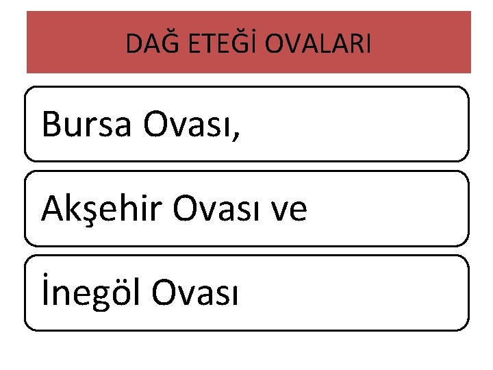 DAĞ ETEĞİ OVALARI Bursa Ovası, Akşehir Ovası ve İnegöl Ovası DAĞ ETEĞİ OVALARI Bursa Ovası, Akşehir Ovası ve İnegöl Ovası