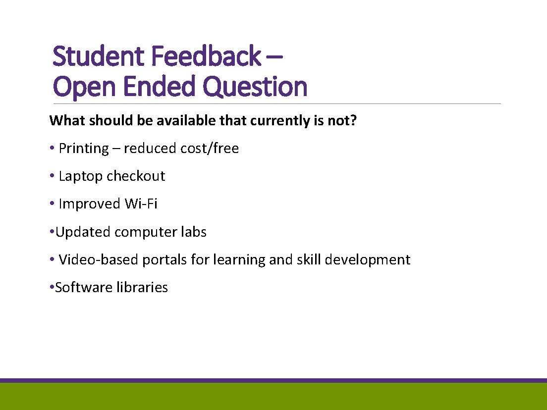 Student Feedback – Open Ended Question What should be available that currently is not?