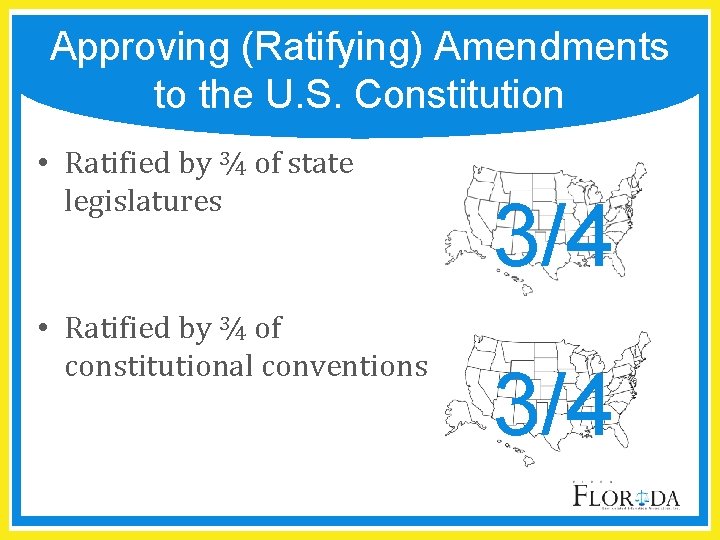 Approving (Ratifying) Amendments to the U. S. Constitution • Ratified by ¾ of state