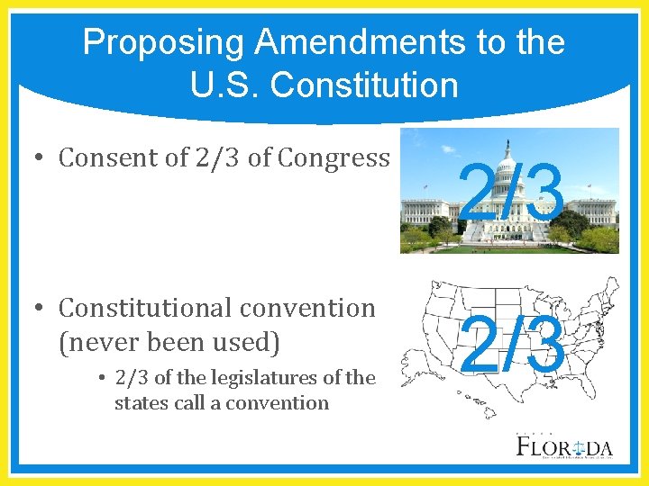 Proposing Amendments to the U. S. Constitution • Consent of 2/3 of Congress 2/3