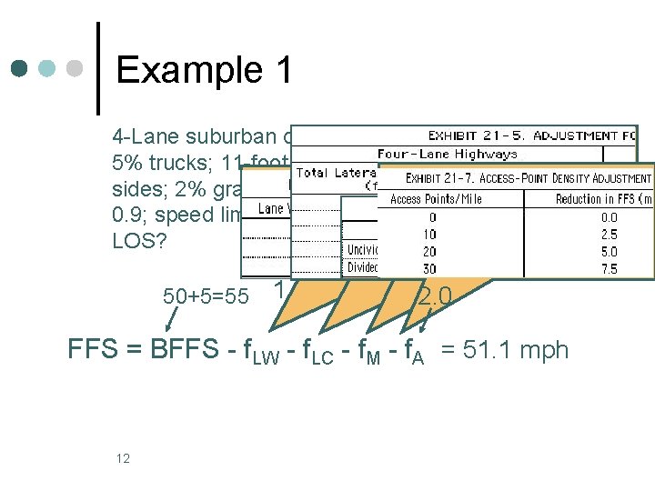 Example 1 4 -Lane suburban divided highway; V=1, 750 vph; 5% trucks; 11 -foot