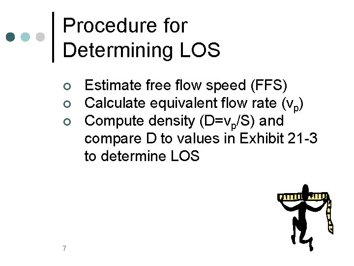 Procedure for Determining LOS ¢ ¢ ¢ 7 Estimate free flow speed (FFS) Calculate