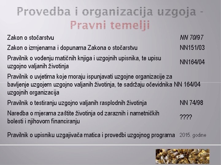 Zakon o stočarstvu NN 70/97 Zakon o izmjenama i dopunama Zakona o stočarstvu NN