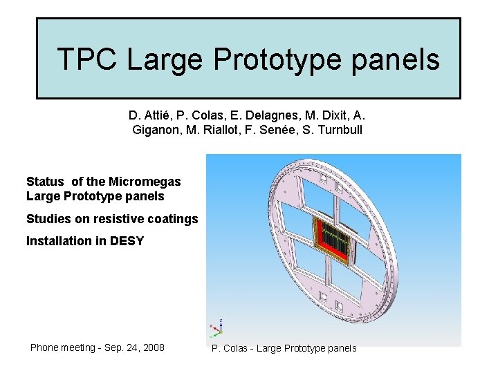 TPC Large Prototype panels D. Attié, P. Colas, E. Delagnes, M. Dixit, A. Giganon,