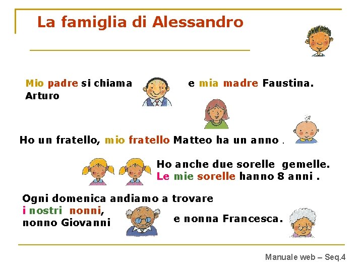 La famiglia di Alessandro Mio padre si chiama Arturo e mia madre Faustina. Ho