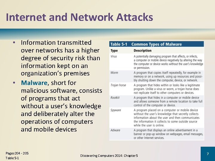 Internet and Network Attacks • Information transmitted over networks has a higher degree of