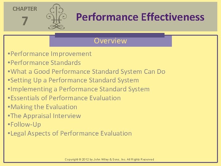 CHAPTER 7 Performance Effectiveness Overview • Performance Improvement • Performance Standards • What a
