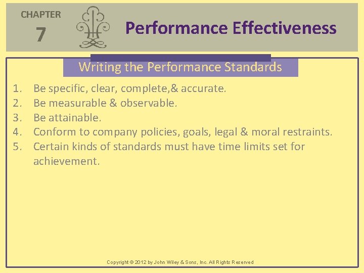 CHAPTER 7 Performance Effectiveness Writing the Performance Standards 1. 2. 3. 4. 5. Be