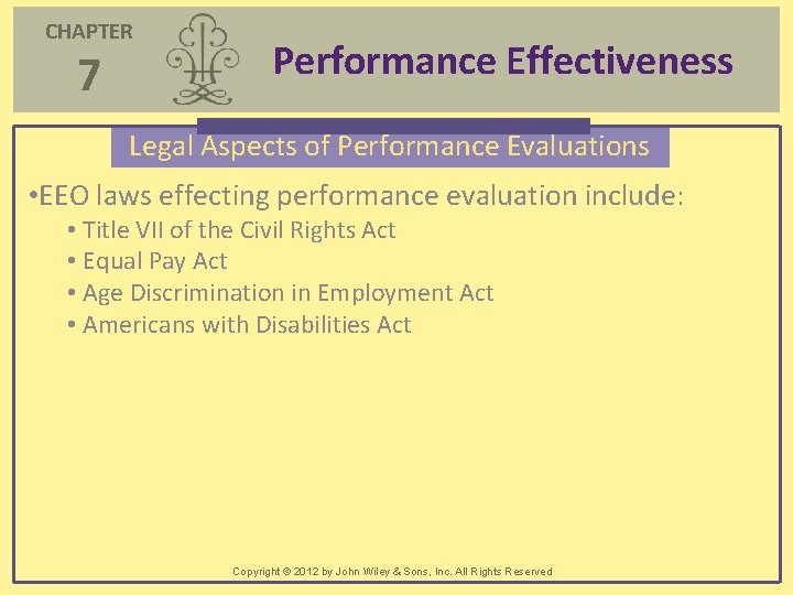 CHAPTER 7 Performance Effectiveness Legal Aspects of Performance Evaluations • EEO laws effecting performance