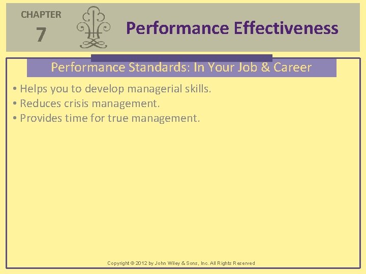 CHAPTER 7 Performance Effectiveness Performance Standards: In Your Job & Career • Helps you