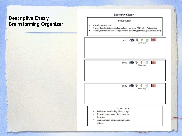 Descriptive Essay Brainstorming Organizer 