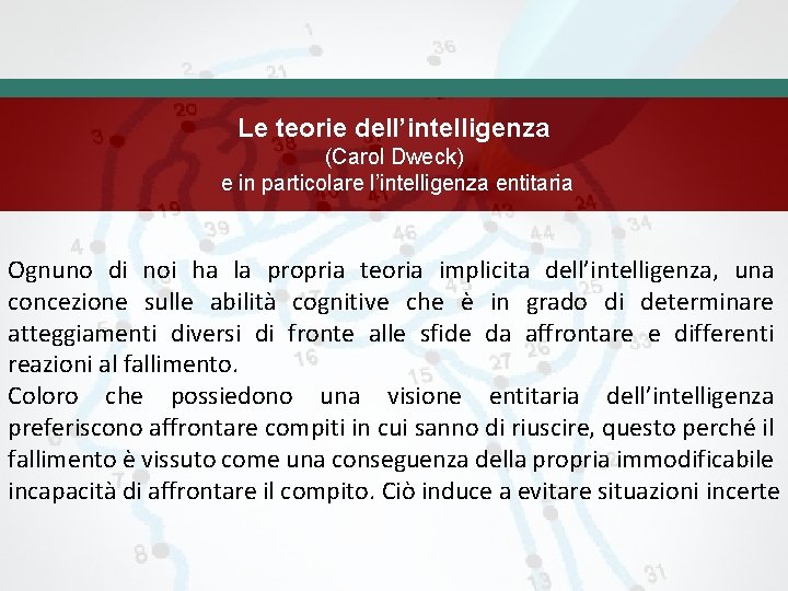 Le teorie dell’intelligenza (Carol Dweck) e in particolare l’intelligenza entitaria Ognuno di noi ha