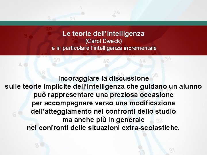 Le teorie dell’intelligenza (Carol Dweck) e in particolare l’intelligenza incrementale Incoraggiare la discussione sulle
