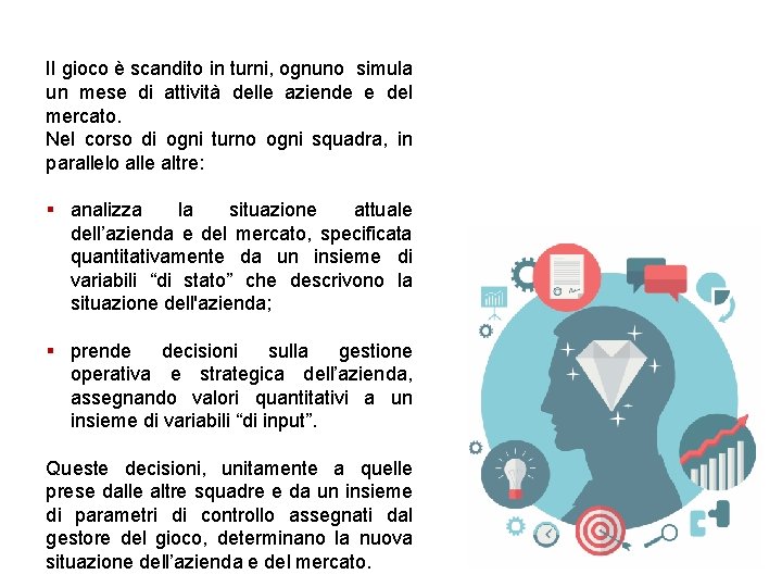 Il gioco è scandito in turni, ognuno simula un mese di attività delle aziende