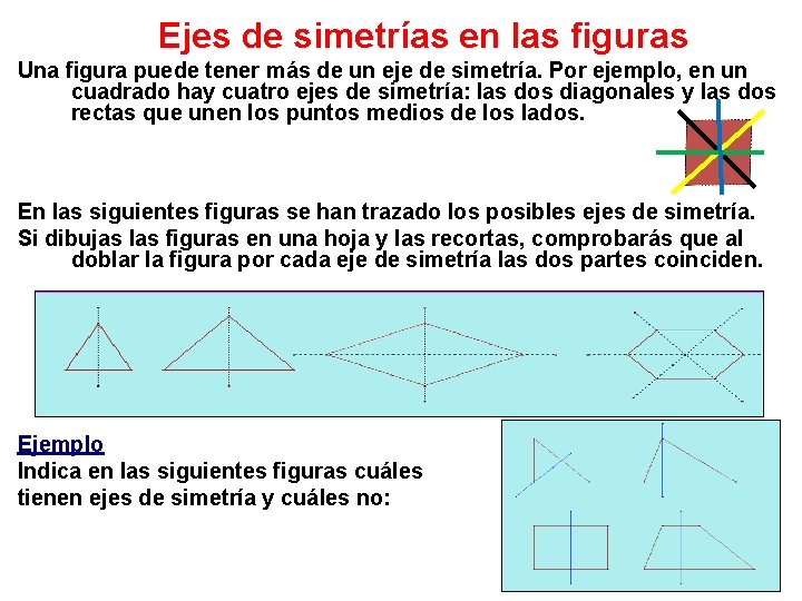 Ejes de simetrías en las figuras Una figura puede tener más de un eje