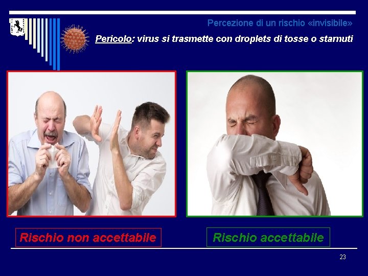 Percezione di un rischio «invisibile» Pericolo: virus si trasmette con droplets di tosse o