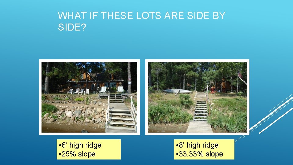 WHAT IF THESE LOTS ARE SIDE BY SIDE? • 6’ high ridge • 25%
