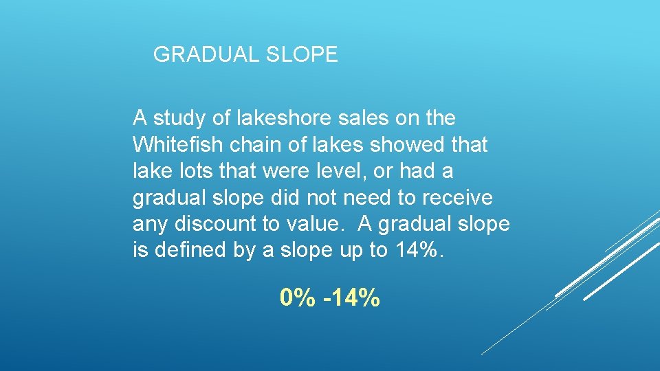 GRADUAL SLOPE A study of lakeshore sales on the Whitefish chain of lakes showed