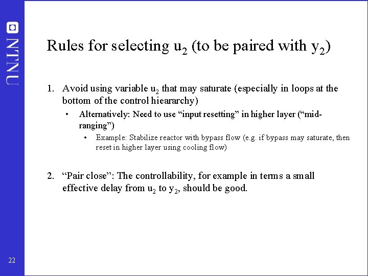 Rules for selecting u 2 (to be paired with y 2) 1. Avoid using